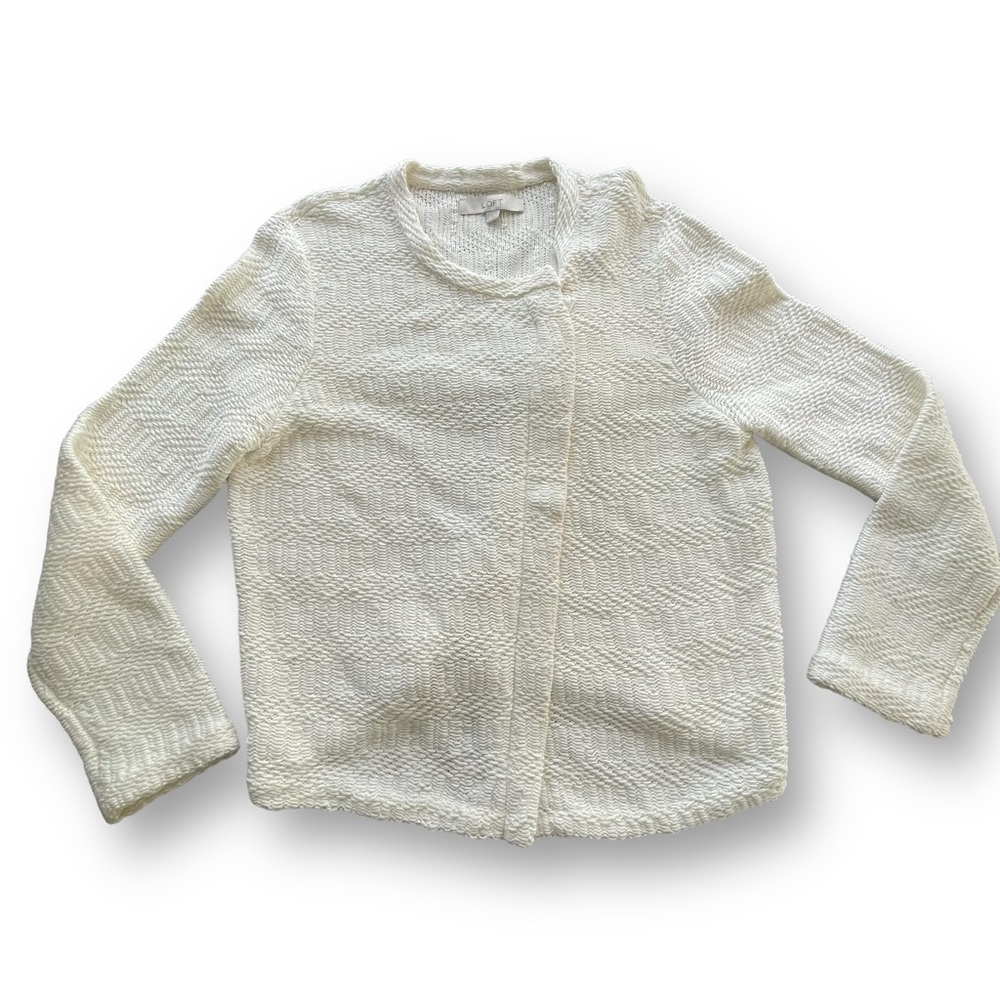 Ann Taylor LOFT Cream Textured Sweater Biker Jacket Women's Size Large Office